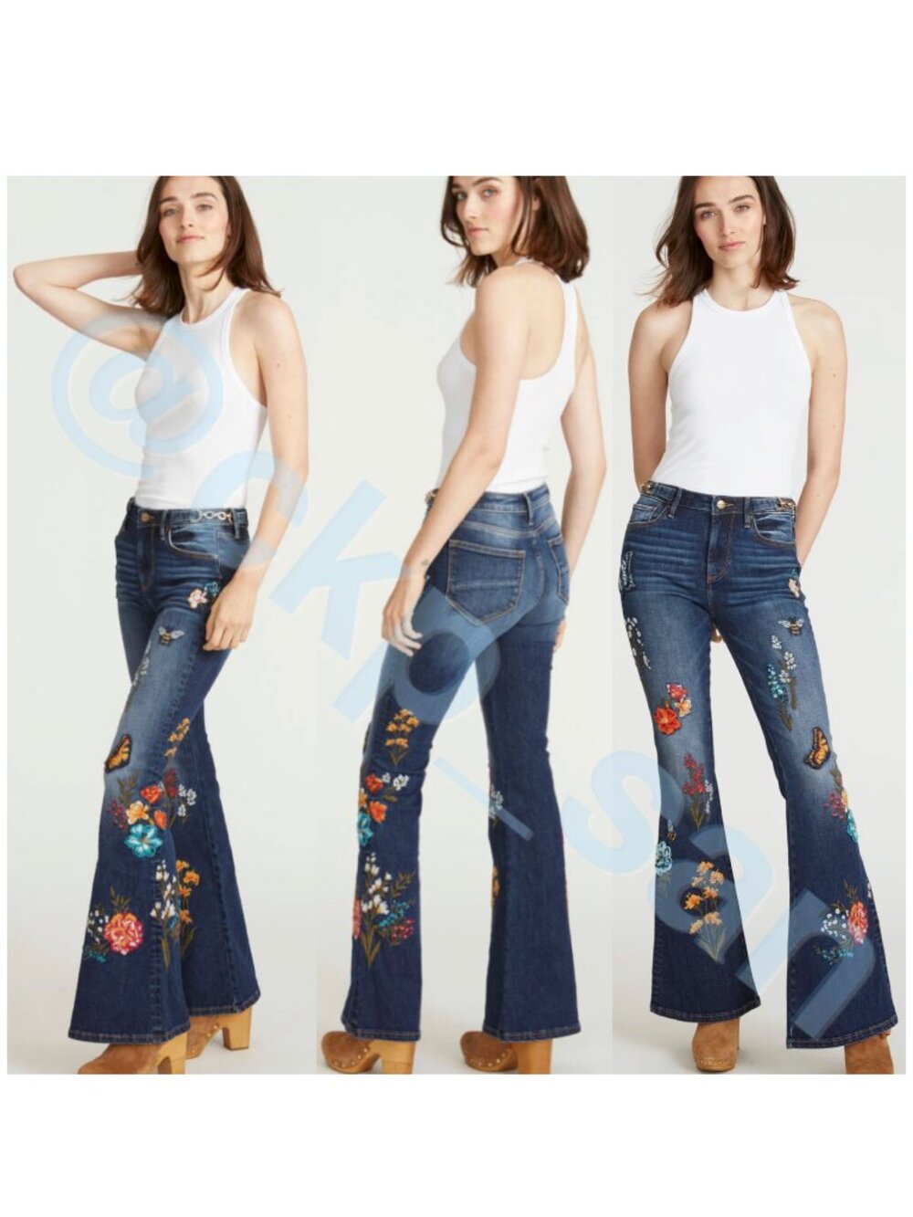 Free People x Driftwood Farrah Embroidered Flare Jeans Sz 30 - Picture 5 of 16